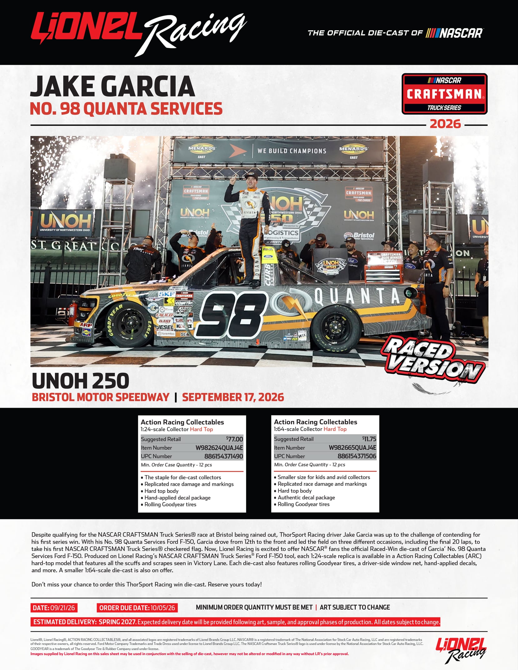 98 Jake Garcia Bristol Diecast Preorder!