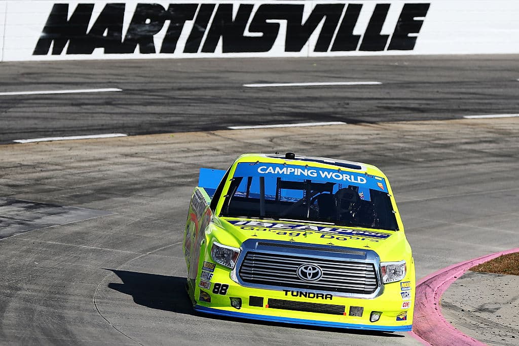 MARTINSVILLE, VA - OCTOBER 29:  Matt Crafton, driver of the #88 Ideal Door/Menards Toyota, races during the NASCAR Camping World Truck Series Texas Roadhouse 200 presented by Alpha Energy Solutions at Martinsville Speedway on October 29, 2016 in Martinsville, Virginia.  (Photo by Matt Sullivan/NASCAR via Getty Images)